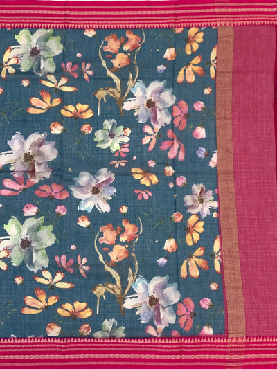 Cotton Kota Saree Teal-Blue In Colour