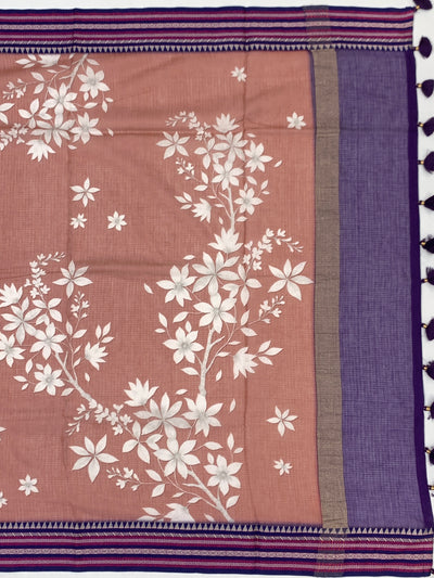 Printed Kota Cotton Saree Rust-Pink In Colour