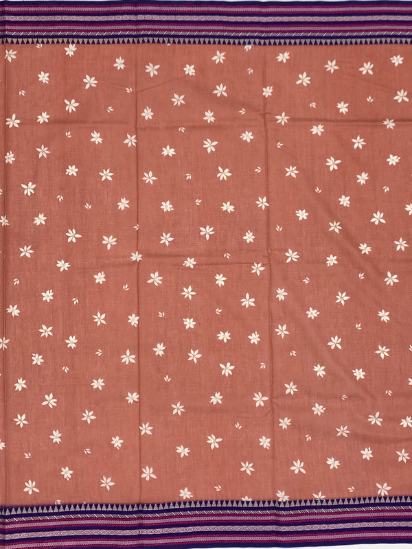 Printed Kota Cotton Saree Rust-Pink In Colour
