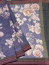 Lavender-Blue Floral Printed Cotton Saree