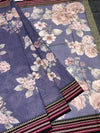 Lavender-Blue Floral Printed Cotton Saree