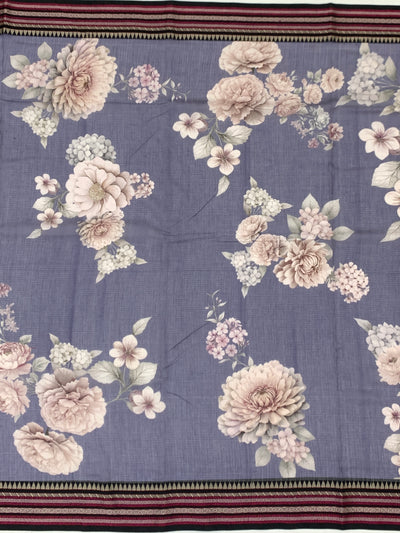 Lavender-Blue Floral Printed Cotton Saree