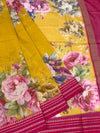 Mustard Yellow Floral Kota Cotton Saree