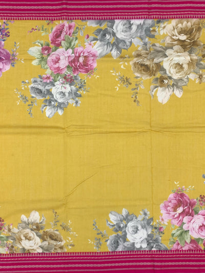 Mustard Yellow Floral Kota Cotton Saree