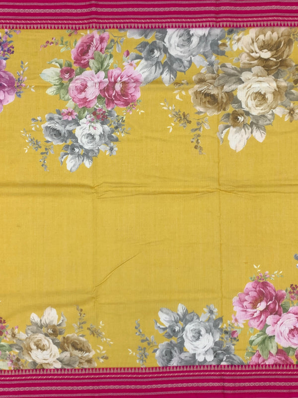 Mustard Yellow Floral Kota Cotton Saree