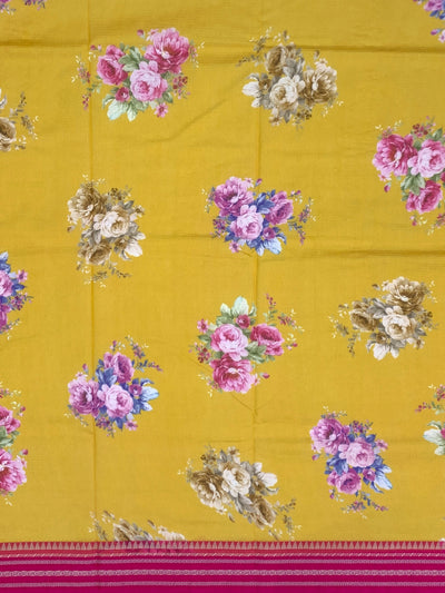 Mustard Yellow Floral Kota Cotton Saree