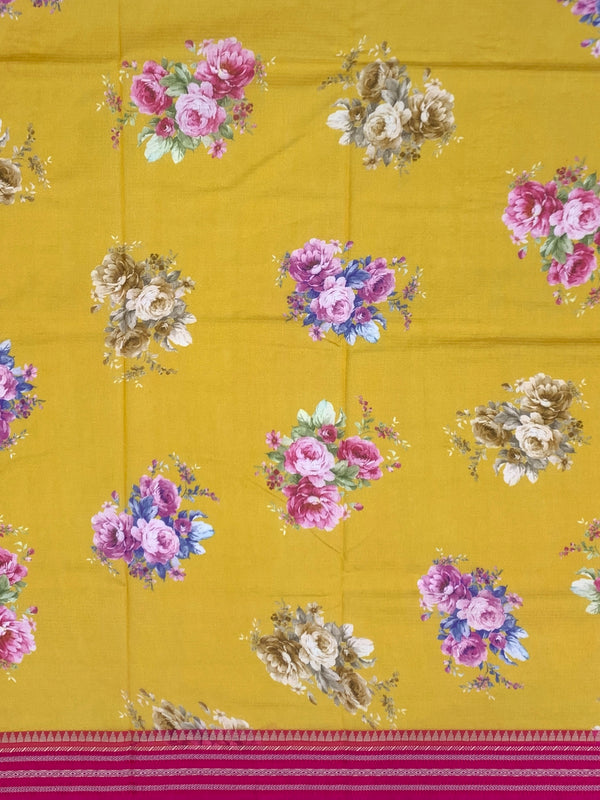 Mustard Yellow Floral Kota Cotton Saree