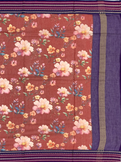 Printed Kota Cotton Saree Brick-Red In Colour