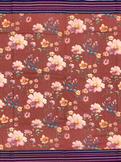 Printed Kota Cotton Saree Brick-Red In Colour
