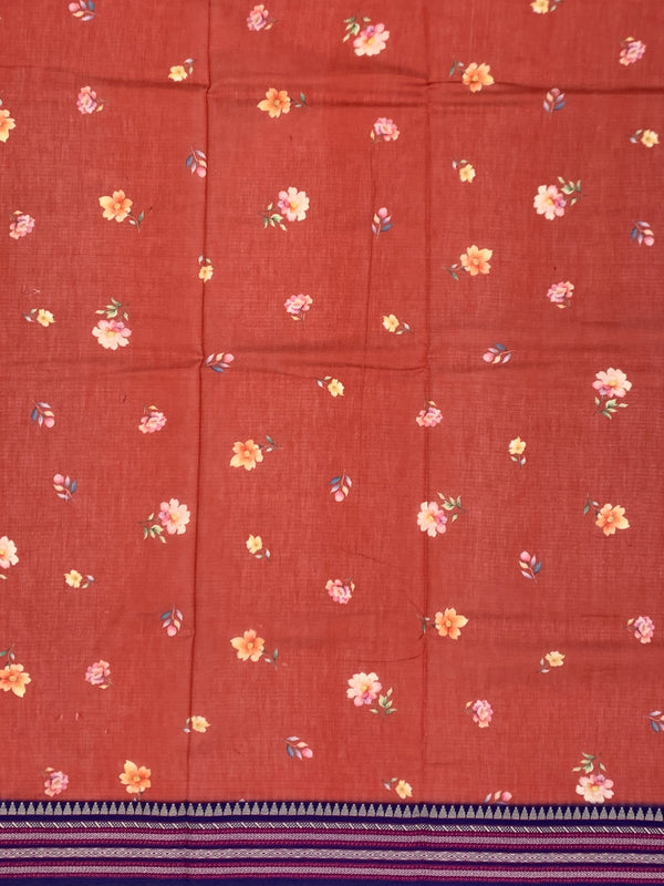 Printed Kota Cotton Saree Brick-Red In Colour