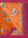 Elegant Orange Floral Digital Print Cotton Kota Saree