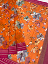 Elegant Orange Floral Digital Print Cotton Kota Saree