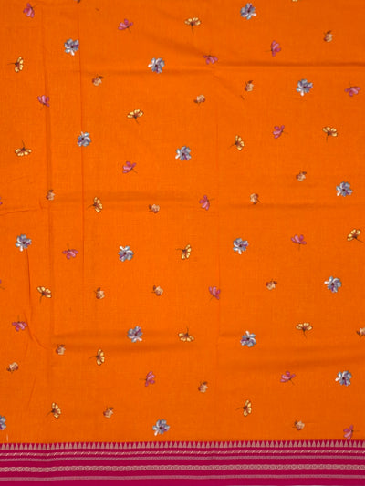 Elegant Orange Floral Digital Print Cotton Kota Saree
