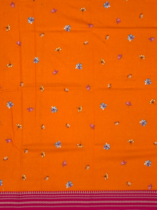 Elegant Orange Floral Digital Print Cotton Kota Saree