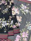 Elegant Black Floral Cotton Kota Saree