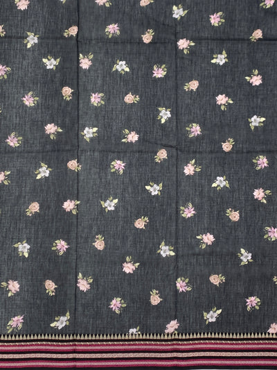 Elegant Black Floral Cotton Kota Saree