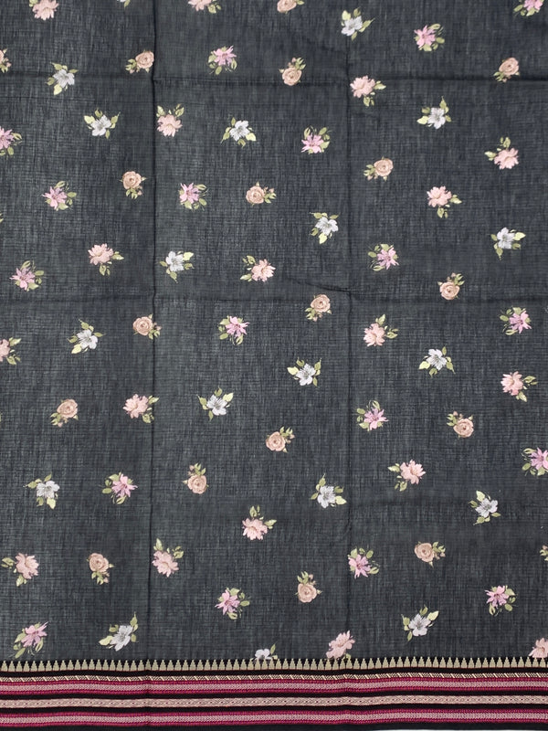 Elegant Black Floral Cotton Kota Saree