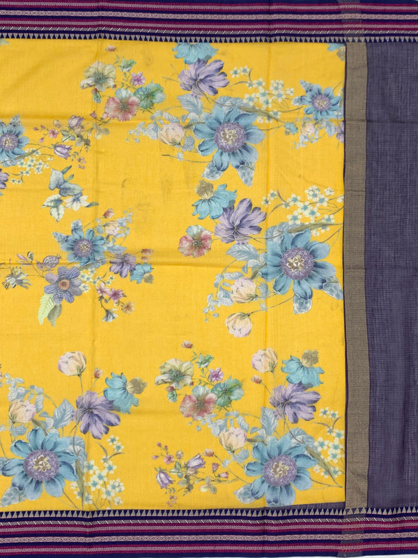 Vibrant Sunflower Yellow Floral Cotton Kota Saree