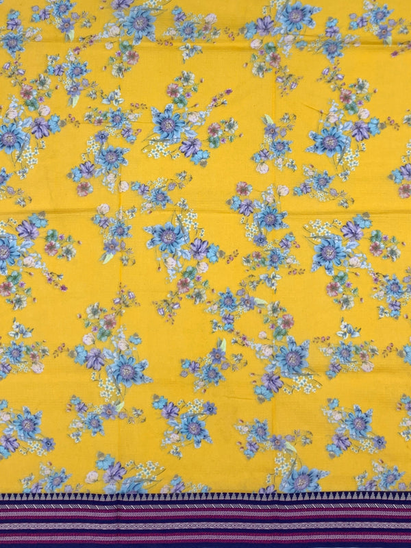 Vibrant Sunflower Yellow Floral Cotton Kota Saree
