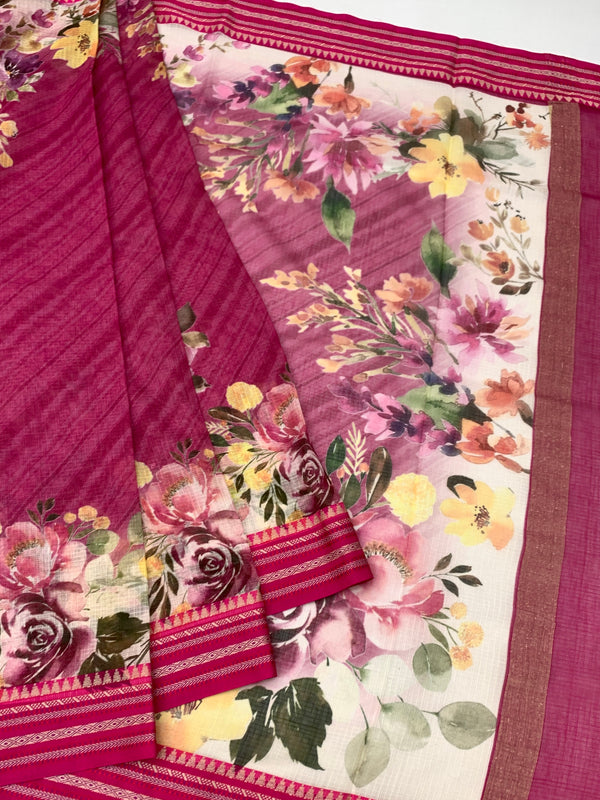 Magenta Floral Cotton Kota Saree