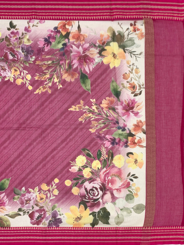 Magenta Floral Cotton Kota Saree