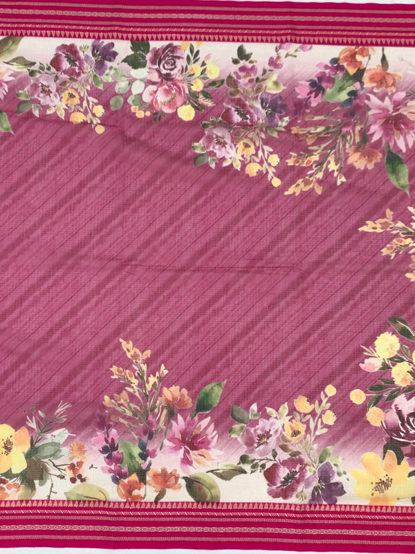 Magenta Floral Cotton Kota Saree