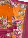 Orange Floral Cotton Kota Saree