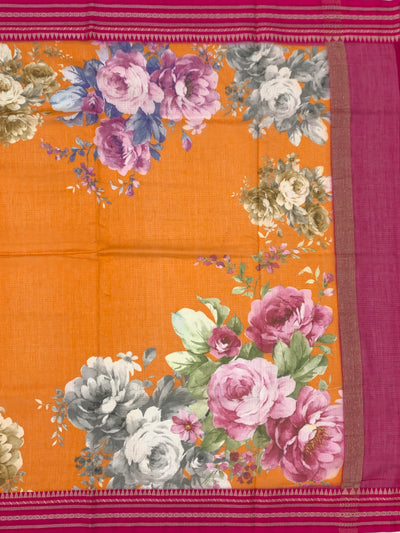 Orange Floral Cotton Kota Saree
