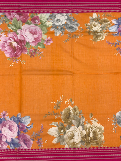 Orange Floral Cotton Kota Saree