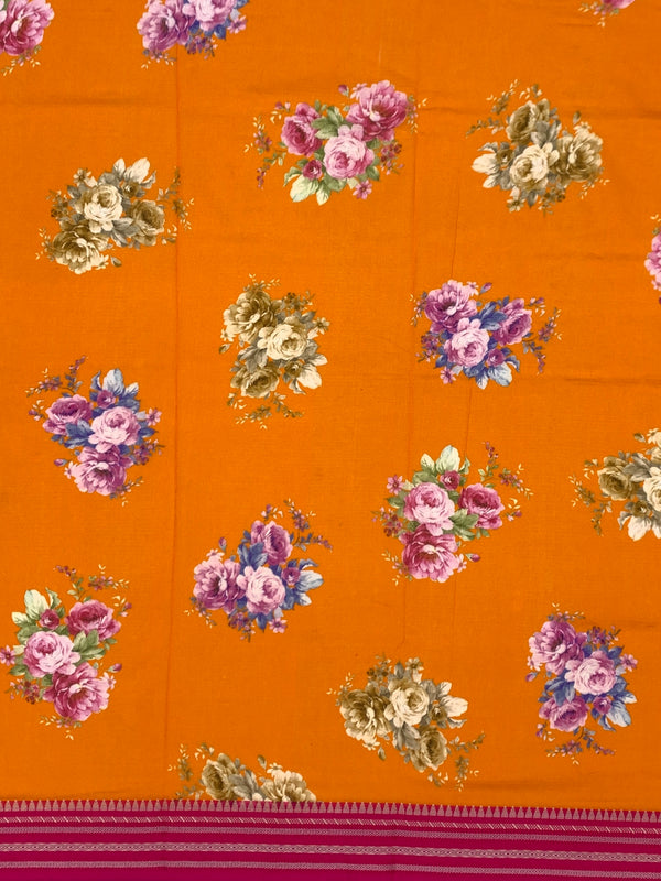 Orange Floral Cotton Kota Saree