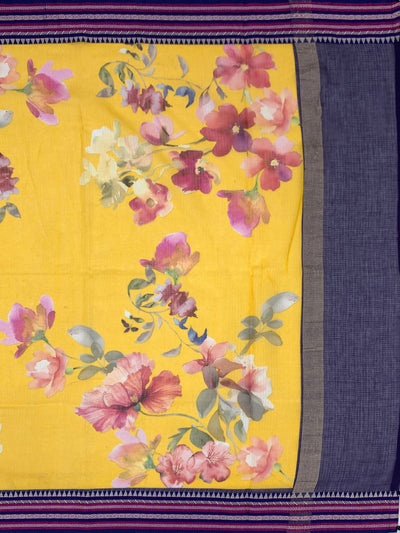 Digital Printed Floral Yellow Cotton Kota Saree