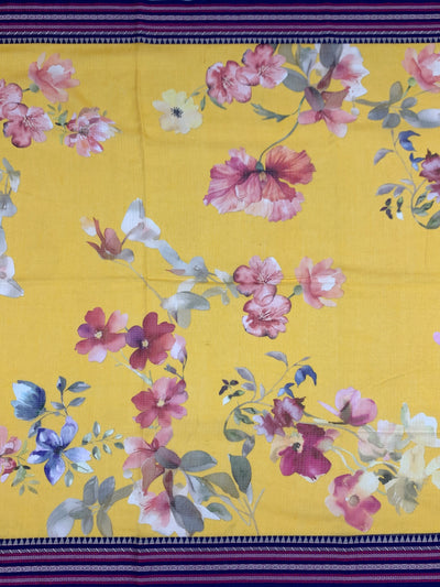 Digital Printed Floral Yellow Cotton Kota Saree