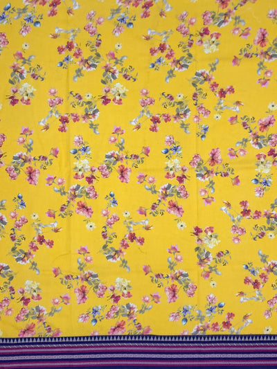 Digital Printed Floral Yellow Cotton Kota Saree