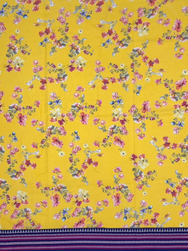 Digital Printed Floral Yellow Cotton Kota Saree