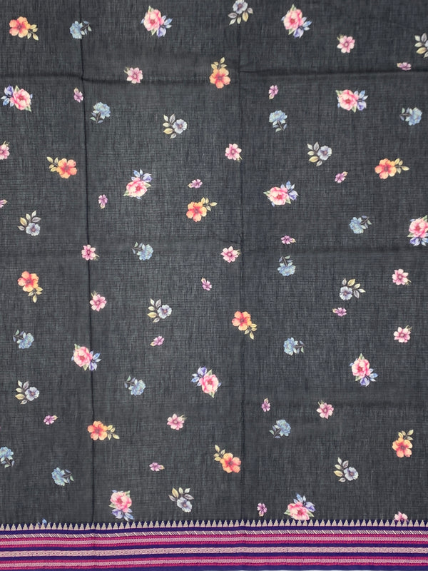 Elegance in Grey: Floral Printed Kota Doria Saree