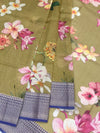 Mustard Floral Printed Kota Doria Saree