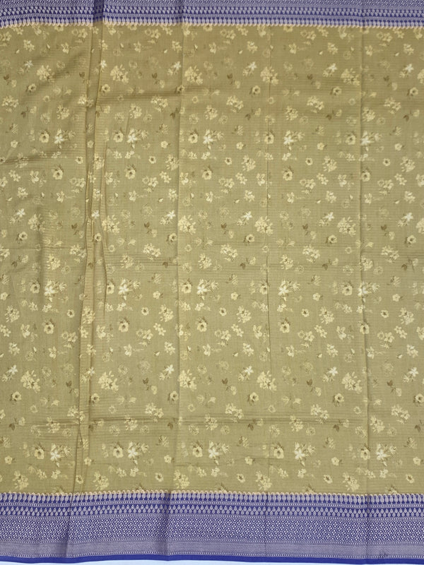 Mustard Floral Printed Kota Doria Saree