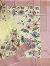 Printed Floral Kota Saree Light Lemon-Yellow In Colour
