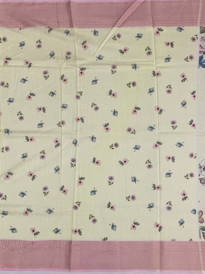 Printed Floral Kota Saree Light Lemon-Yellow In Colour
