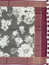 Elegance in Grey: Floral Printed Kota Doria Saree