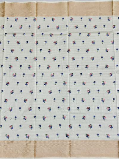 Half-White Printed Floral Kota Saree