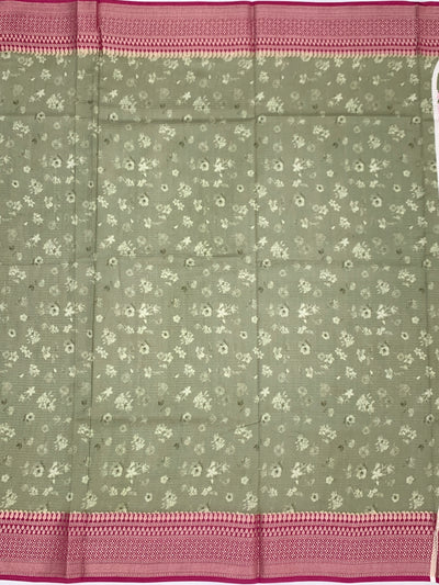 Sage Green Floral Printed Kota Doria Saree