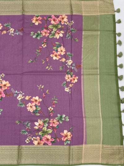 Enchanting Plum Purple Floral Kota Saree with Zari Border