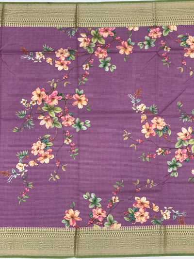 Enchanting Plum Purple Floral Kota Saree with Zari Border