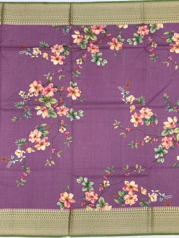 Enchanting Plum Purple Floral Kota Saree with Zari Border