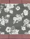 Elegance in Grey: Floral Printed Kota Doria Saree
