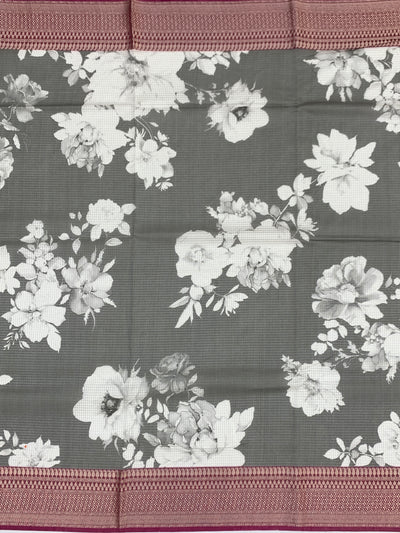 Elegance in Grey: Floral Printed Kota Doria Saree