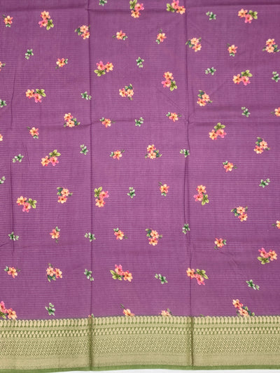Enchanting Plum Purple Floral Kota Saree with Zari Border