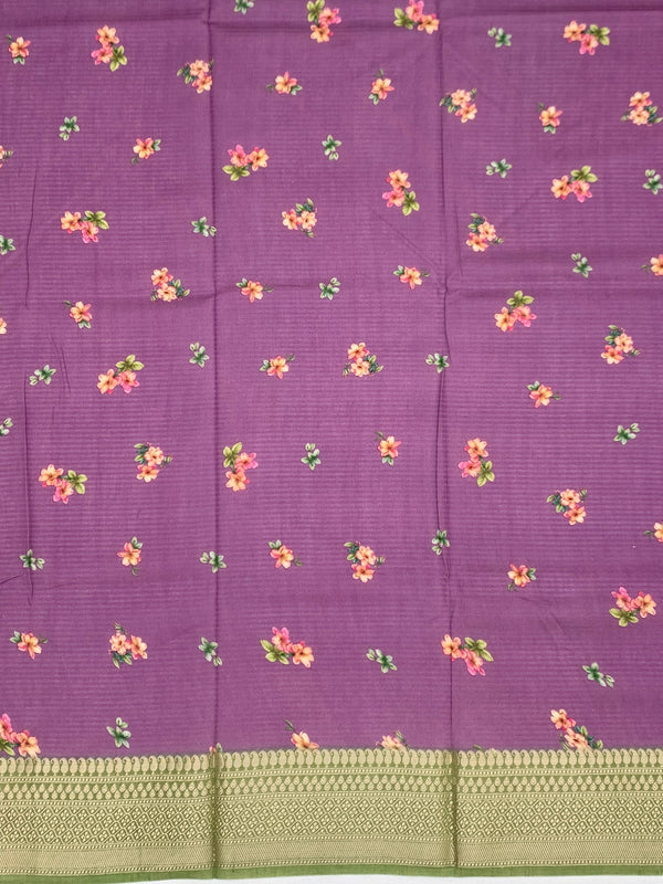 Enchanting Plum Purple Floral Kota Saree with Zari Border