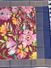 Floral Symphony: Maroon Printed Kota Doria Saree